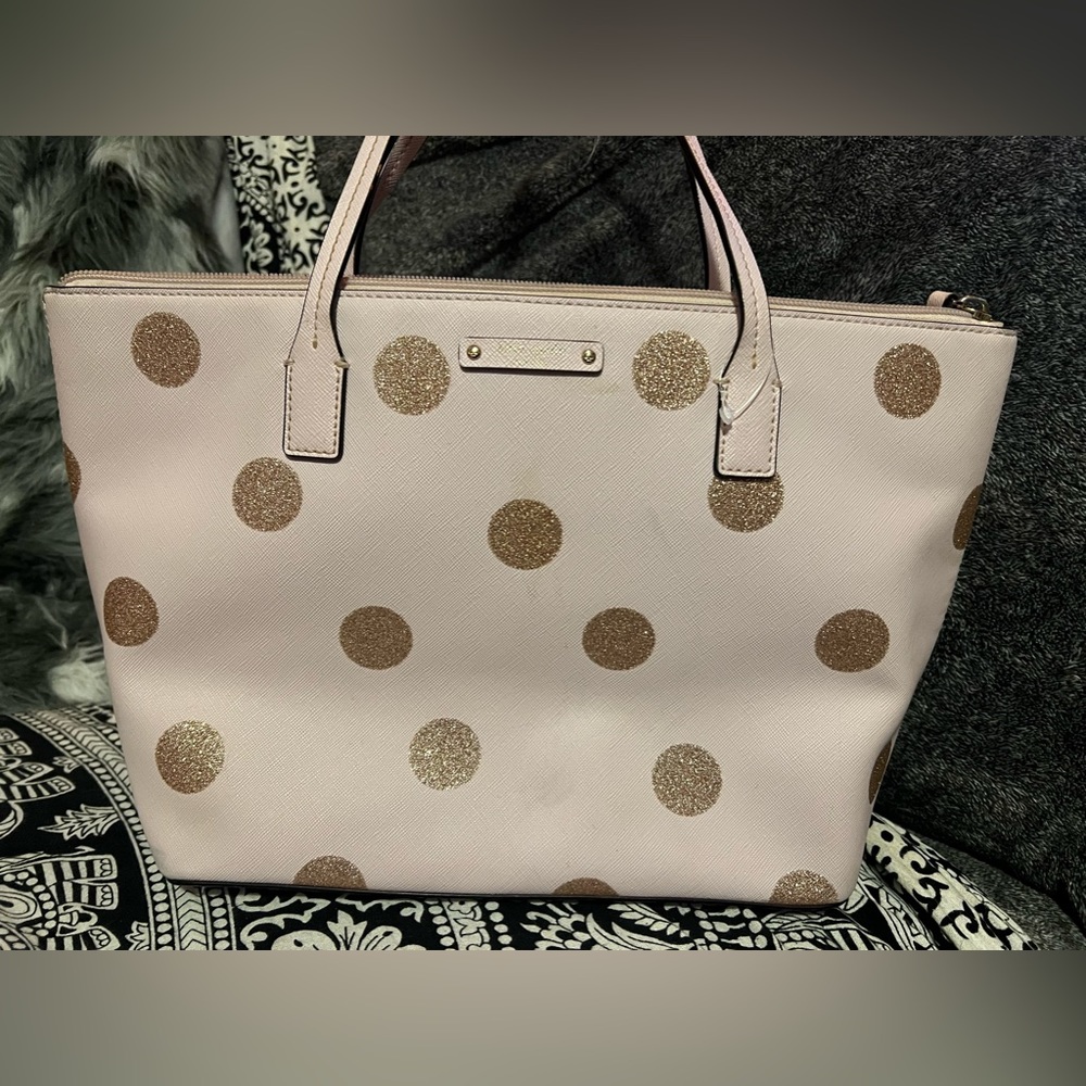Kate spade purse pink w gold polka dots